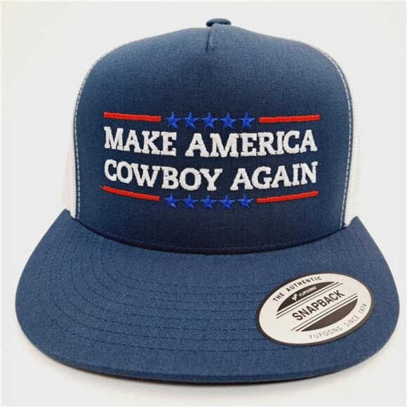 Retro Rodeo Make America Cowboy Again Embroidered Flat Bill Mesh Western Hat Ca